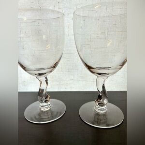 2 Fostoria Contour wine / water Goblets Crystal Glasses S-Shaped Stem. 10oz